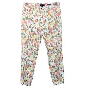 Charter Club Bristol Skinny Ankle Floral Pants Womens 10 White Coral Yellow Slim